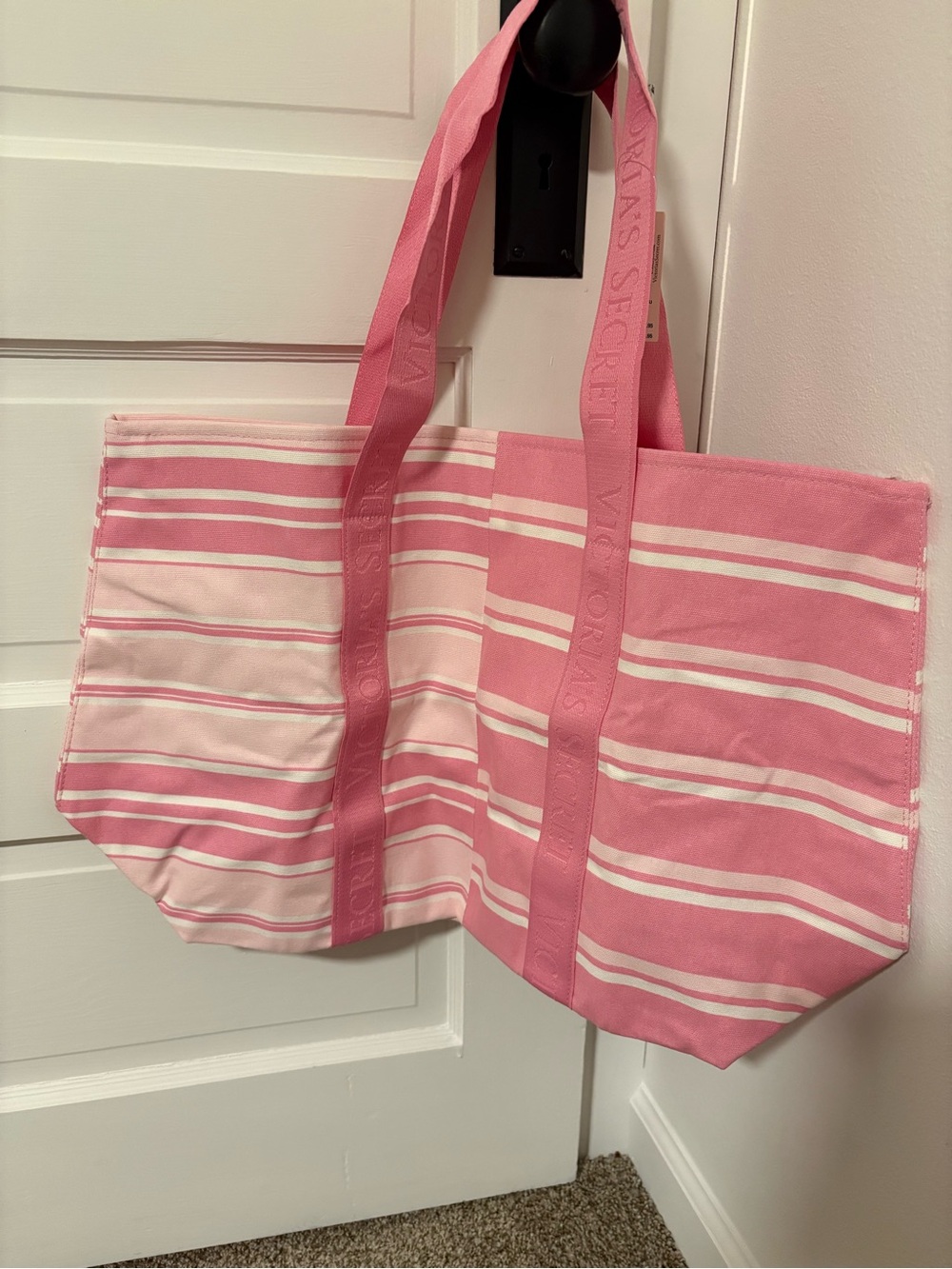 Victoria's Secret Pink & White Striped Canvas Tote